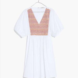 Madewell Embroidered Poplin V-Neck Mini Dress White XXS